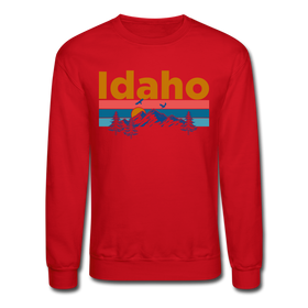 Idaho Sweatshirt - Retro Mountain & Birds Idaho Crewneck Sweatshirt - red