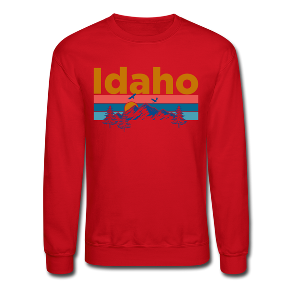 Idaho Sweatshirt - Retro Mountain & Birds Idaho Crewneck Sweatshirt - red