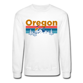 Oregon Sweatshirt - Retro Mountain & Birds Oregon Crewneck Sweatshirt - white