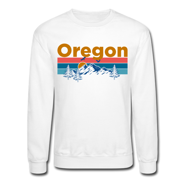 Oregon Sweatshirt - Retro Mountain & Birds Oregon Crewneck Sweatshirt - white