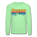 Oregon Sweatshirt - Retro Mountain & Birds Oregon Crewneck Sweatshirt - lime