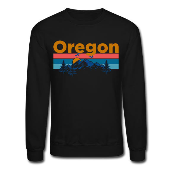 Oregon Sweatshirt - Retro Mountain & Birds Oregon Crewneck Sweatshirt - black