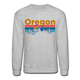 Oregon Sweatshirt - Retro Mountain & Birds Oregon Crewneck Sweatshirt - heather gray