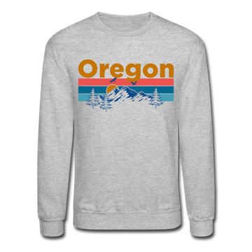 Oregon Sweatshirt - Retro Mountain & Birds Oregon Crewneck Sweatshirt - heather gray
