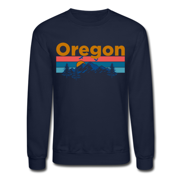 Oregon Sweatshirt - Retro Mountain & Birds Oregon Crewneck Sweatshirt - navy