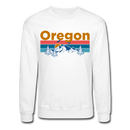 Oregon Sweatshirt - Retro Mountain & Birds Oregon Crewneck Sweatshirt - white