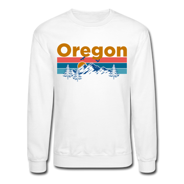Oregon Sweatshirt - Retro Mountain & Birds Oregon Crewneck Sweatshirt - white