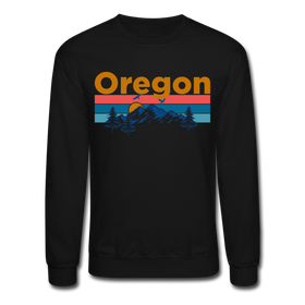 Oregon Sweatshirt - Retro Mountain & Birds Oregon Crewneck Sweatshirt - black