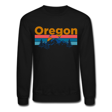 Oregon Sweatshirt - Retro Mountain & Birds Oregon Crewneck Sweatshirt - black