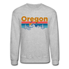 Oregon Sweatshirt - Retro Mountain & Birds Oregon Crewneck Sweatshirt - heather gray