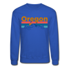 Oregon Sweatshirt - Retro Mountain & Birds Oregon Crewneck Sweatshirt - royal blue