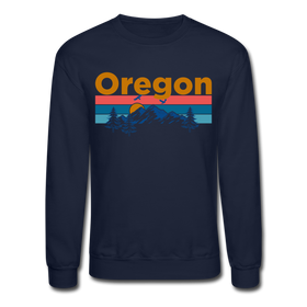 Oregon Sweatshirt - Retro Mountain & Birds Oregon Crewneck Sweatshirt - navy