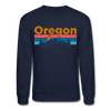 Oregon Sweatshirt - Retro Mountain & Birds Oregon Crewneck Sweatshirt - navy