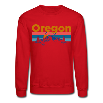 Oregon Sweatshirt - Retro Mountain & Birds Oregon Crewneck Sweatshirt - red