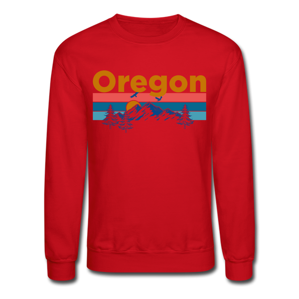 Oregon Sweatshirt - Retro Mountain & Birds Oregon Crewneck Sweatshirt - red