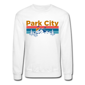 Park City, Utah Sweatshirt - Retro Mountain & Birds Park City Crewneck Sweatshirt - white