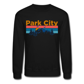Park City, Utah Sweatshirt - Retro Mountain & Birds Park City Crewneck Sweatshirt - black