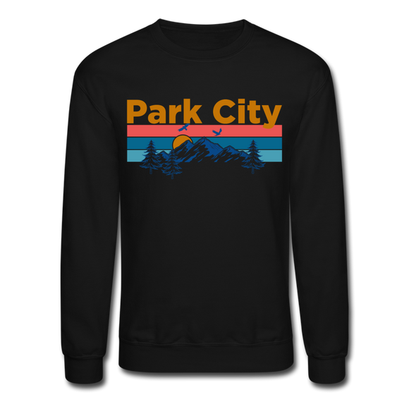 Park City, Utah Sweatshirt - Retro Mountain & Birds Park City Crewneck Sweatshirt - black