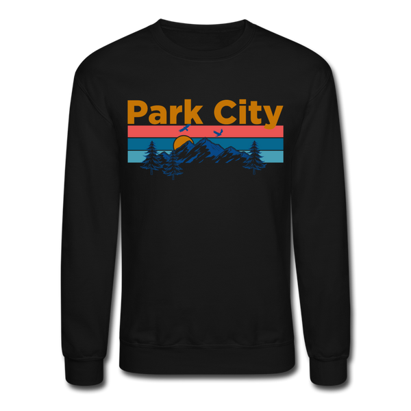 Park City, Utah Sweatshirt - Retro Mountain & Birds Park City Crewneck Sweatshirt - black