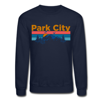 Park City, Utah Sweatshirt - Retro Mountain & Birds Park City Crewneck Sweatshirt - navy