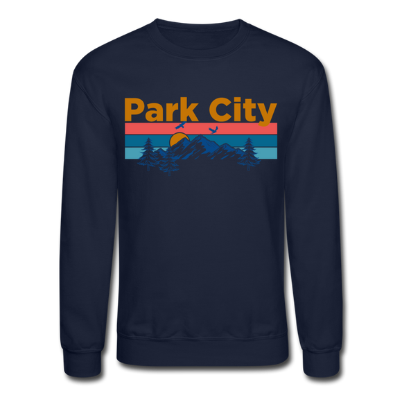 Park City, Utah Sweatshirt - Retro Mountain & Birds Park City Crewneck Sweatshirt - navy