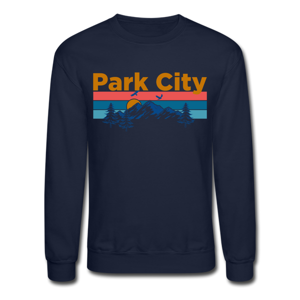 Park City, Utah Sweatshirt - Retro Mountain & Birds Park City Crewneck Sweatshirt - navy