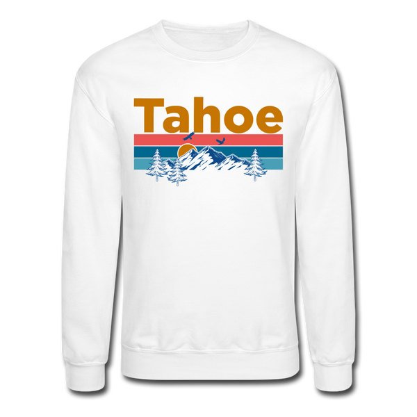 Lake Tahoe, California Sweatshirt - Retro Mountain & Birds Lake Tahoe Crewneck Sweatshirt - white