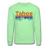 Lake Tahoe, California Sweatshirt - Retro Mountain & Birds Lake Tahoe Crewneck Sweatshirt - lime