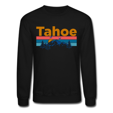 Lake Tahoe, California Sweatshirt - Retro Mountain & Birds Lake Tahoe Crewneck Sweatshirt - black