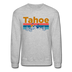 Lake Tahoe, California Sweatshirt - Retro Mountain & Birds Lake Tahoe Crewneck Sweatshirt - heather gray