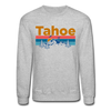 Lake Tahoe, California Sweatshirt - Retro Mountain & Birds Lake Tahoe Crewneck Sweatshirt - heather gray