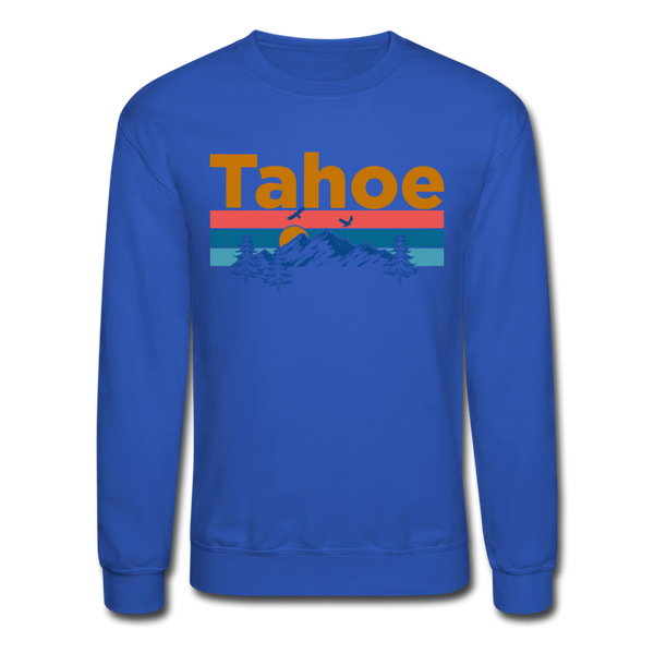 Lake Tahoe, California Sweatshirt - Retro Mountain & Birds Lake Tahoe Crewneck Sweatshirt - royal blue