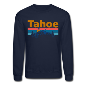 Lake Tahoe, California Sweatshirt - Retro Mountain & Birds Lake Tahoe Crewneck Sweatshirt - navy