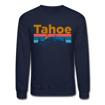 Lake Tahoe, California Sweatshirt - Retro Mountain & Birds Lake Tahoe Crewneck Sweatshirt - navy