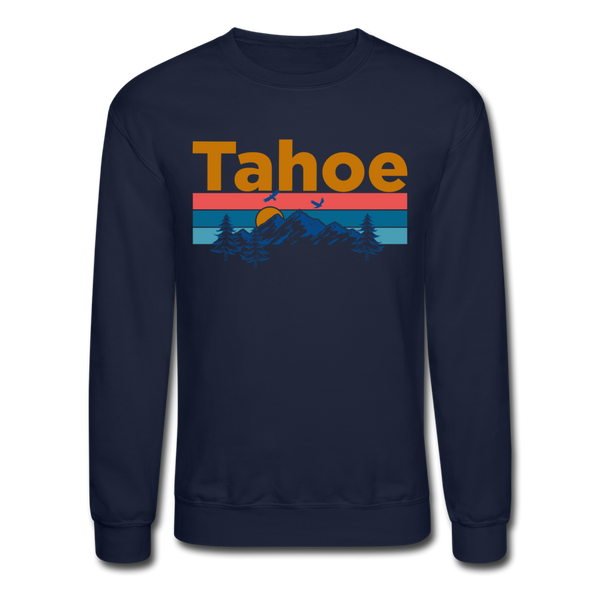 Lake Tahoe, California Sweatshirt - Retro Mountain & Birds Lake Tahoe Crewneck Sweatshirt - navy
