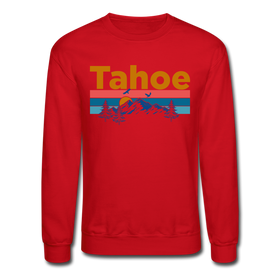 Lake Tahoe, California Sweatshirt - Retro Mountain & Birds Lake Tahoe Crewneck Sweatshirt - red