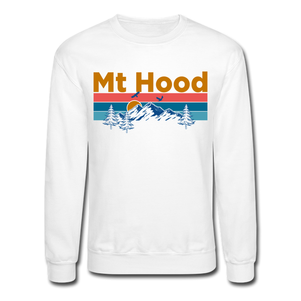 Mt Hood, Oregon Sweatshirt - Retro Mountain & Birds Mt Hood Crewneck Sweatshirt - white