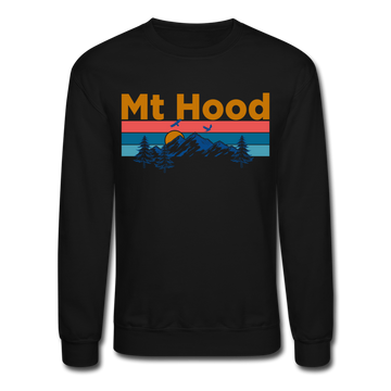 Mt Hood, Oregon Sweatshirt - Retro Mountain & Birds Mt Hood Crewneck Sweatshirt - black
