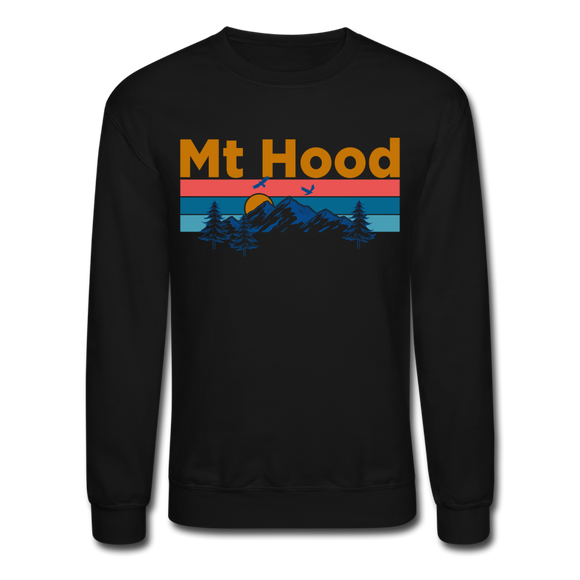 Mt Hood, Oregon Sweatshirt - Retro Mountain & Birds Mt Hood Crewneck Sweatshirt - black