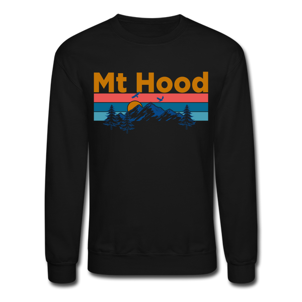 Mt Hood, Oregon Sweatshirt - Retro Mountain & Birds Mt Hood Crewneck Sweatshirt - black
