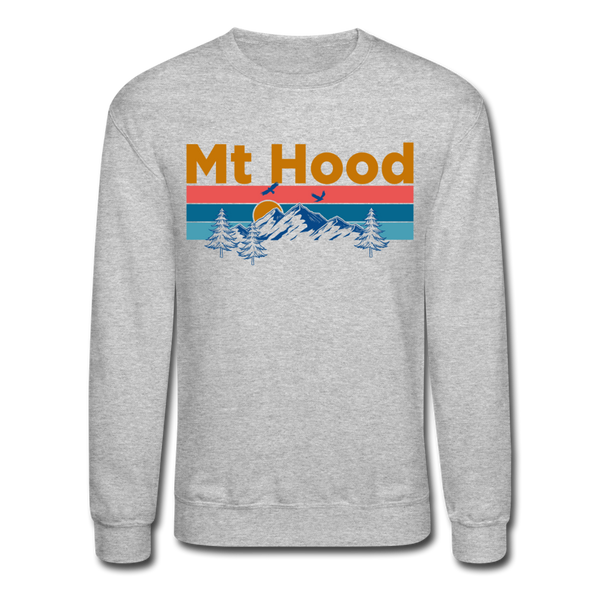 Mt Hood, Oregon Sweatshirt - Retro Mountain & Birds Mt Hood Crewneck Sweatshirt - heather gray