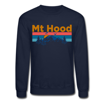 Mt Hood, Oregon Sweatshirt - Retro Mountain & Birds Mt Hood Crewneck Sweatshirt - navy