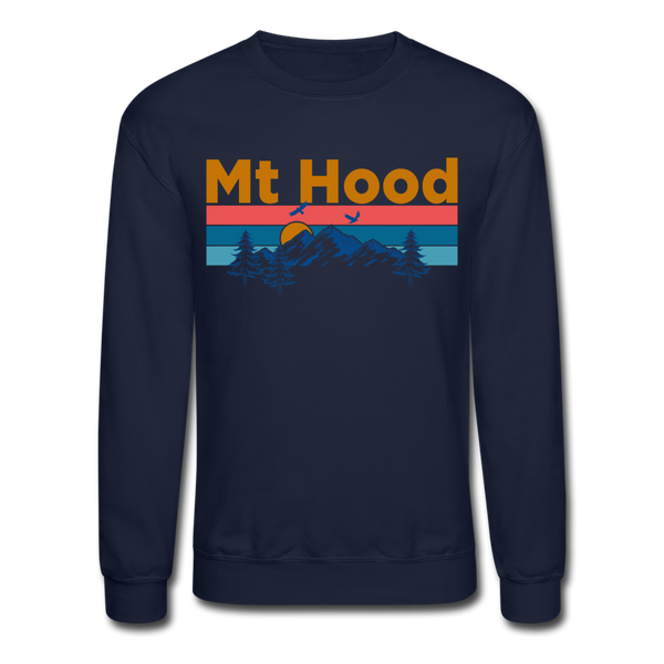 Mt Hood, Oregon Sweatshirt - Retro Mountain & Birds Mt Hood Crewneck Sweatshirt - navy