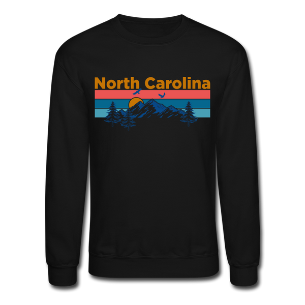 North Carolina Sweatshirt - Retro Mountain & Birds North Carolina Crewneck Sweatshirt - black