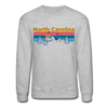 North Carolina Sweatshirt - Retro Mountain & Birds North Carolina Crewneck Sweatshirt - heather gray