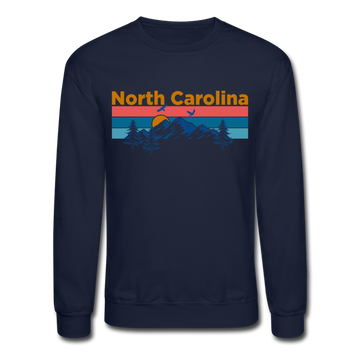 North Carolina Sweatshirt - Retro Mountain & Birds North Carolina Crewneck Sweatshirt - navy