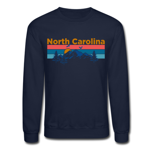 North Carolina Sweatshirt - Retro Mountain & Birds North Carolina Crewneck Sweatshirt - navy