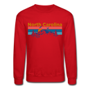 North Carolina Sweatshirt - Retro Mountain & Birds North Carolina Crewneck Sweatshirt - red