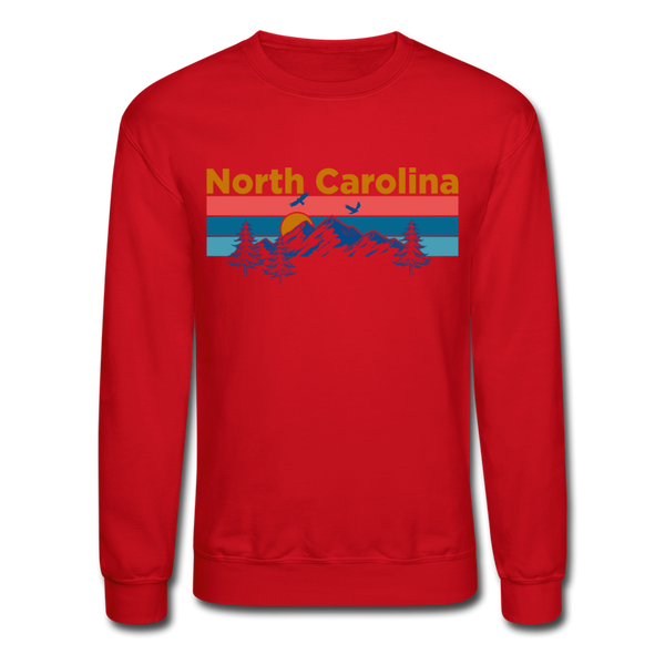 North Carolina Sweatshirt - Retro Mountain & Birds North Carolina Crewneck Sweatshirt - red