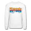 Missoula, Montana Sweatshirt - Retro Mountain & Birds Missoula Crewneck Sweatshirt - white
